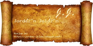 Jordán Jolán névjegykártya